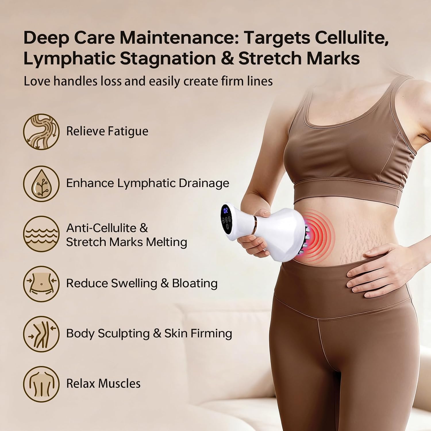 Lymphatic Drainage Massager,4-in-1 Electric Body Sculpting Brush,Helps Reduce Stretch Marks&Cellulite for Relaxation,Multi-Speed Anti Cellulite Massage Tool for Belly Legs Arms(White)